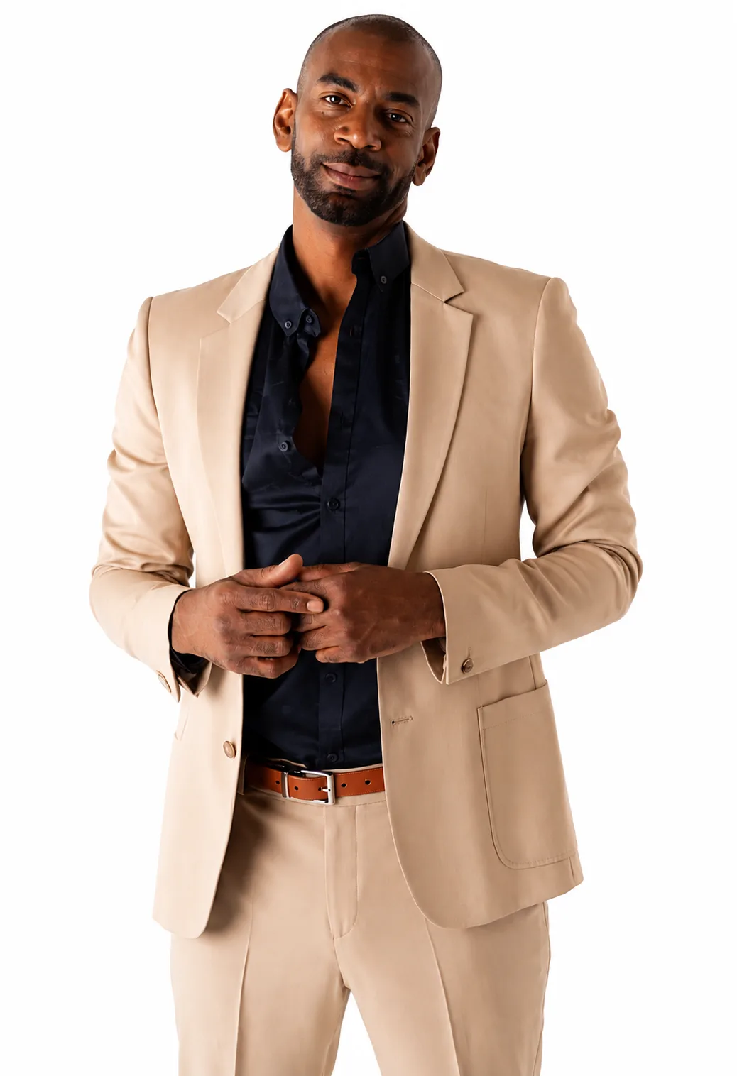 Kevin Cockfield in a tailored cream suit